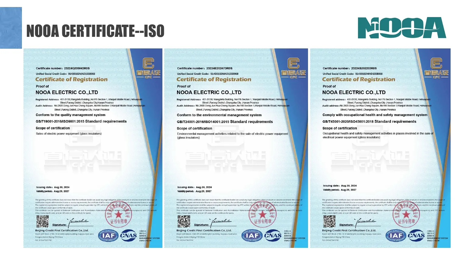 Nooa glass insulator ISO