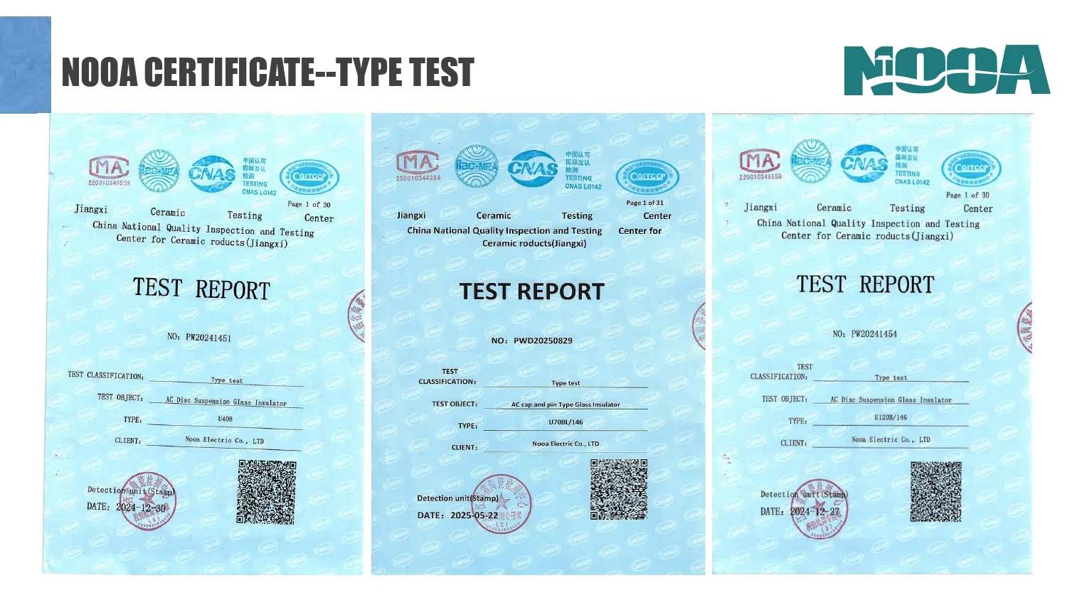 Nooa glass insulator type test